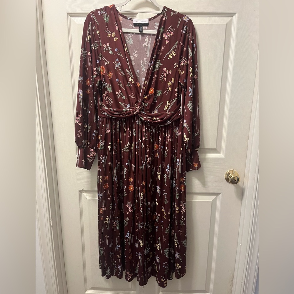 Eloquii Women’s Plus Size Floral‎ Long Sleeve Dress with Pleated Skirt Sz 14/16